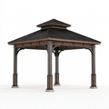 Gazebo da giardino 360 x 360 x 330 cm in metallo marrone e nero con tetto a doppia falda