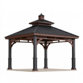 Gazebo da giardino 400 x 400 x 350 cm in legno e metallo marrone nero con tetto a padiglione