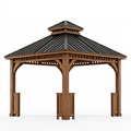 Gazebo da giardino 400 x 400 cm in legno marrone con tetto in metallo nero - struttura coperta