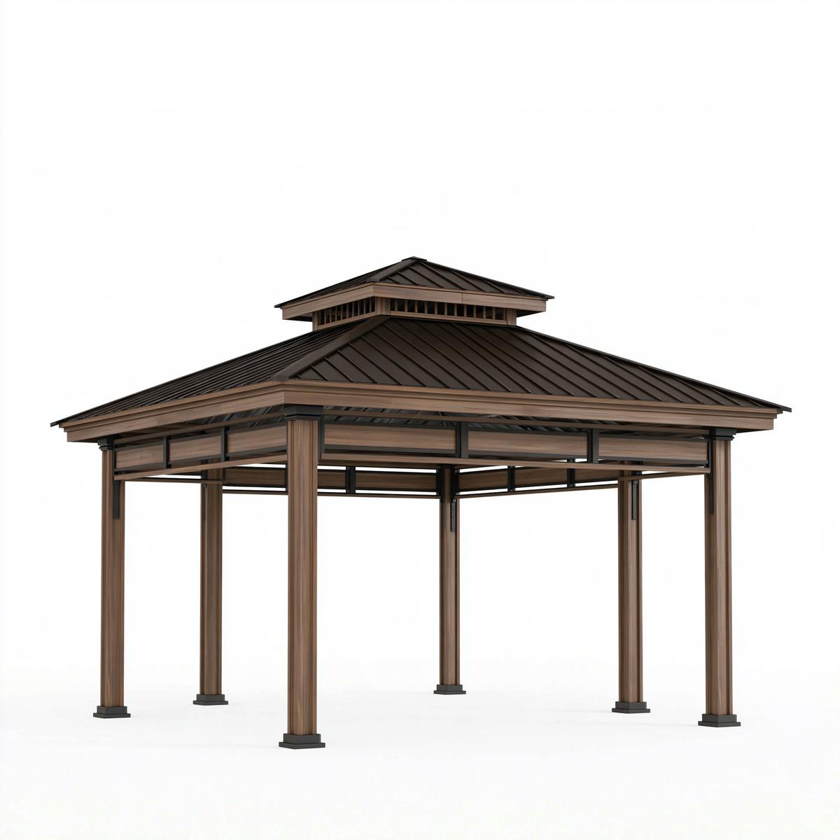 Gazebo da giardino 400 x 300 x 300 cm in metallo marrone e nero con tetto a padiglione