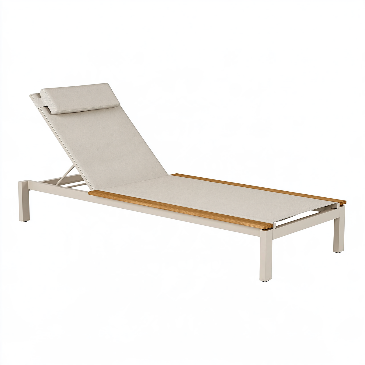 Lettino prendisole 200 x 65 x 35 cm in metallo e tessuto beige con schienale regolabile