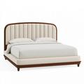 Letto matrimoniale 180 x 200 cm in legno e tessuto beige con testiera imbottita