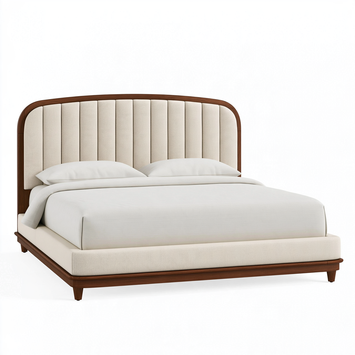 Letto matrimoniale 180 x 200 cm in legno e tessuto beige con testiera imbottita