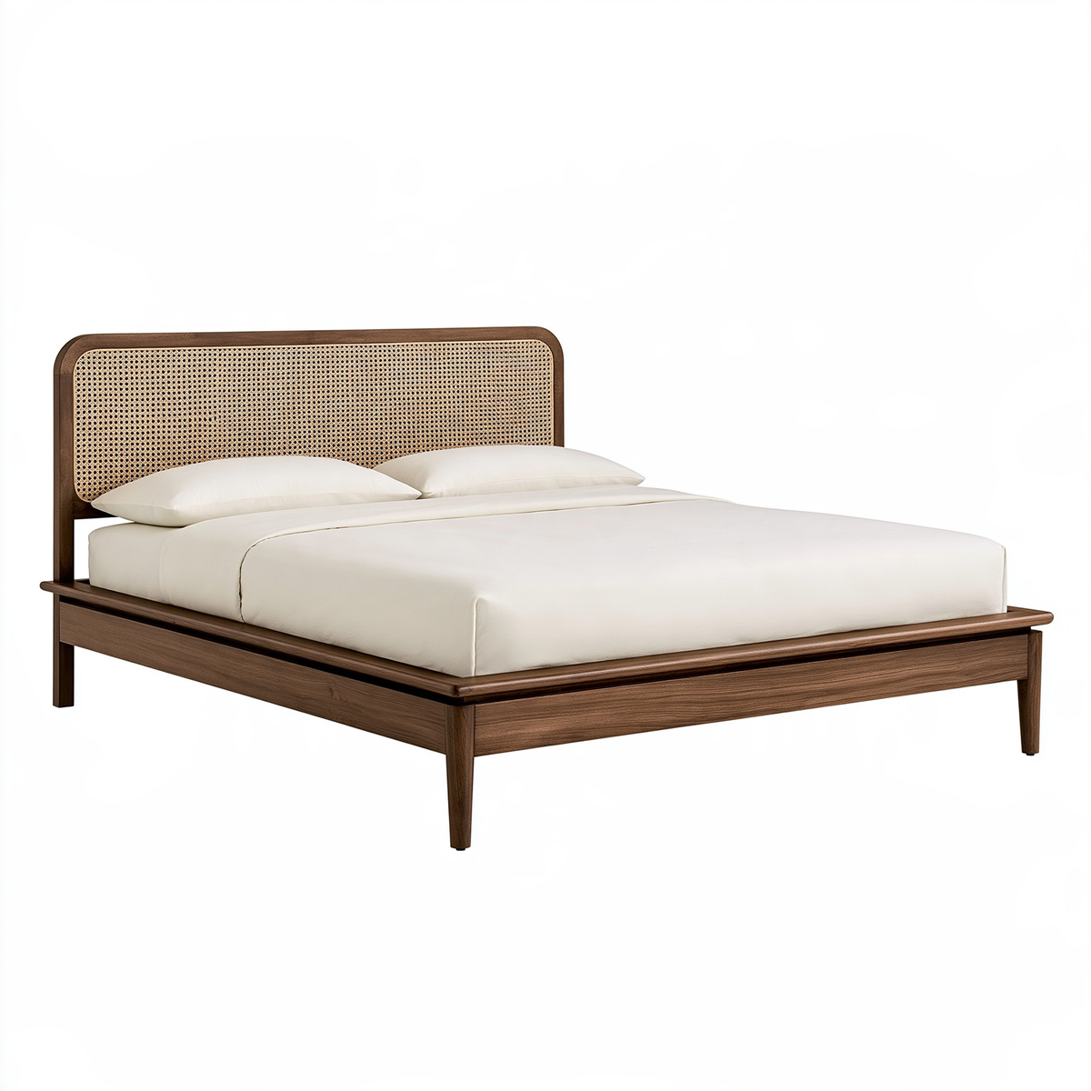 Letto matrimoniale 160 x 200 cm in legno marrone con testiera in rattan - stile naturale