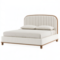 Letto matrimoniale 160 x 200 cm in tessuto avorio e legno - testiera imbottita moderna