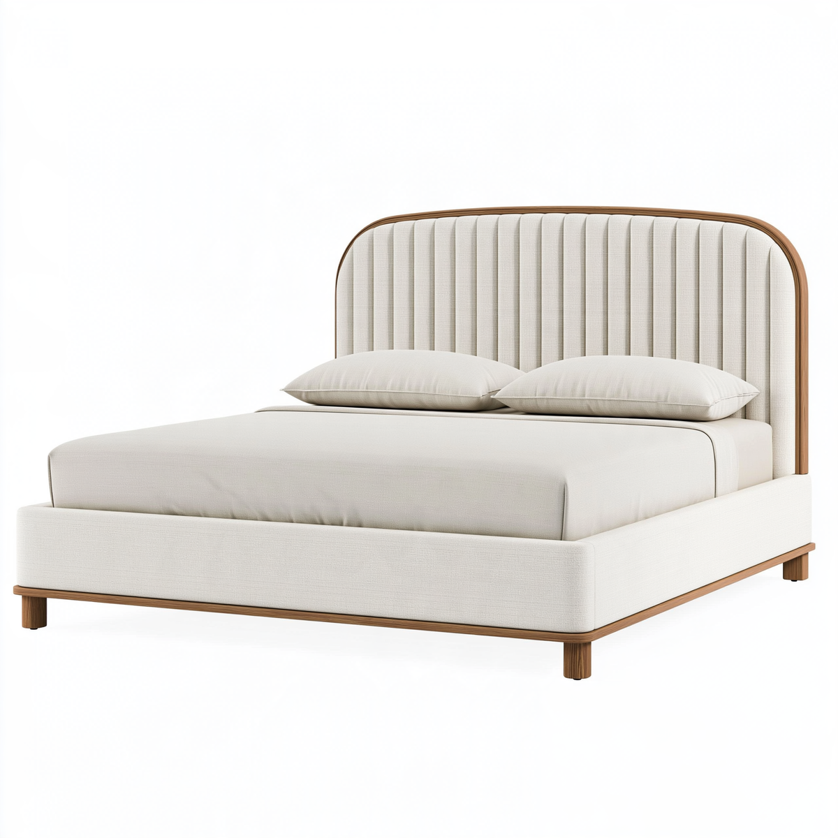 Letto matrimoniale 160 x 200 cm in tessuto avorio e legno - testiera imbottita moderna