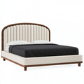 Letto matrimoniale 180 x 200 cm in tessuto avorio e legno marrone - testiera imbottita moderna