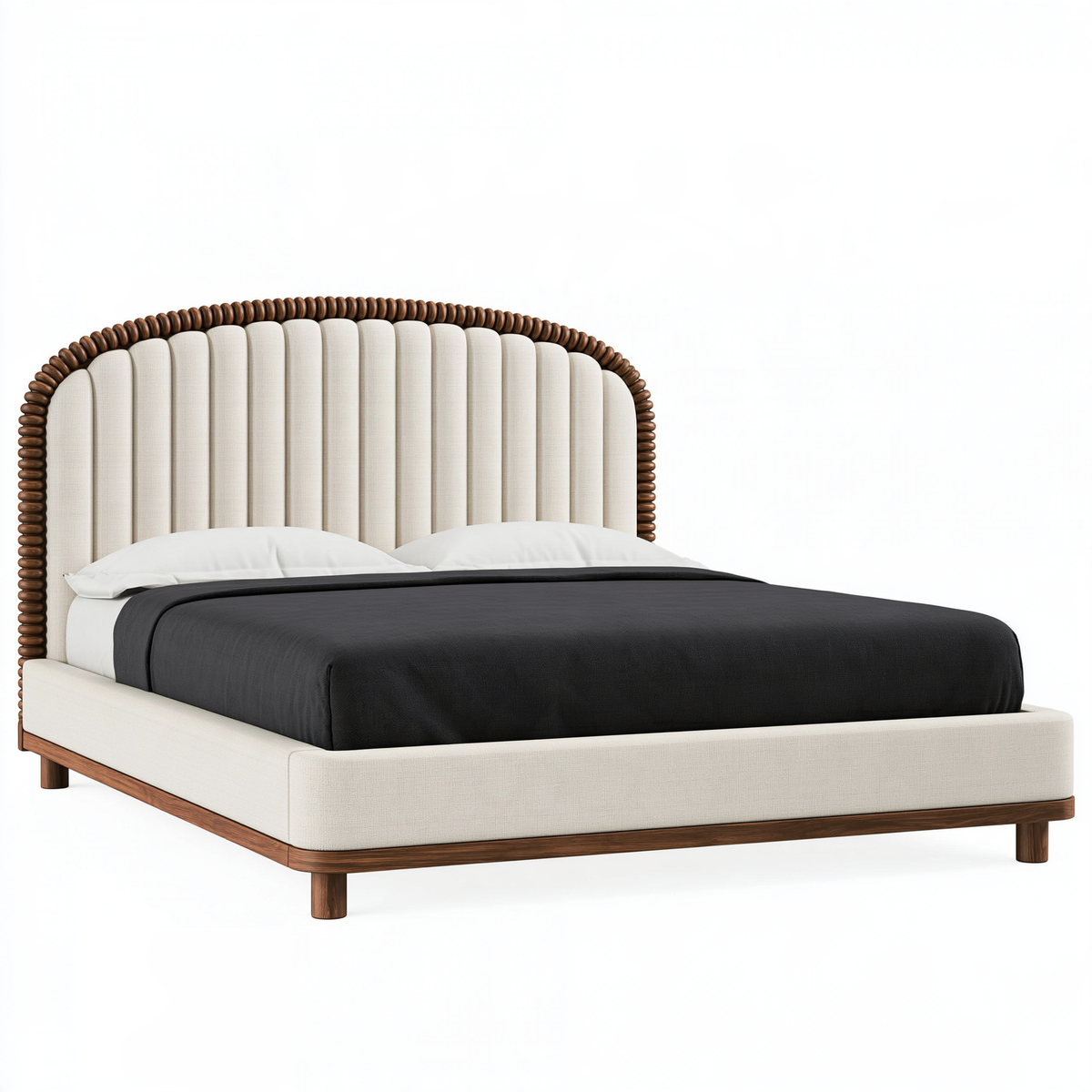 Letto matrimoniale 180 x 200 cm in tessuto avorio e legno marrone - testiera imbottita moderna