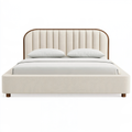 Letto matrimoniale 160 x 200 cm in tessuto beige con struttura in legno - testiera imbottita a canali stile moderno