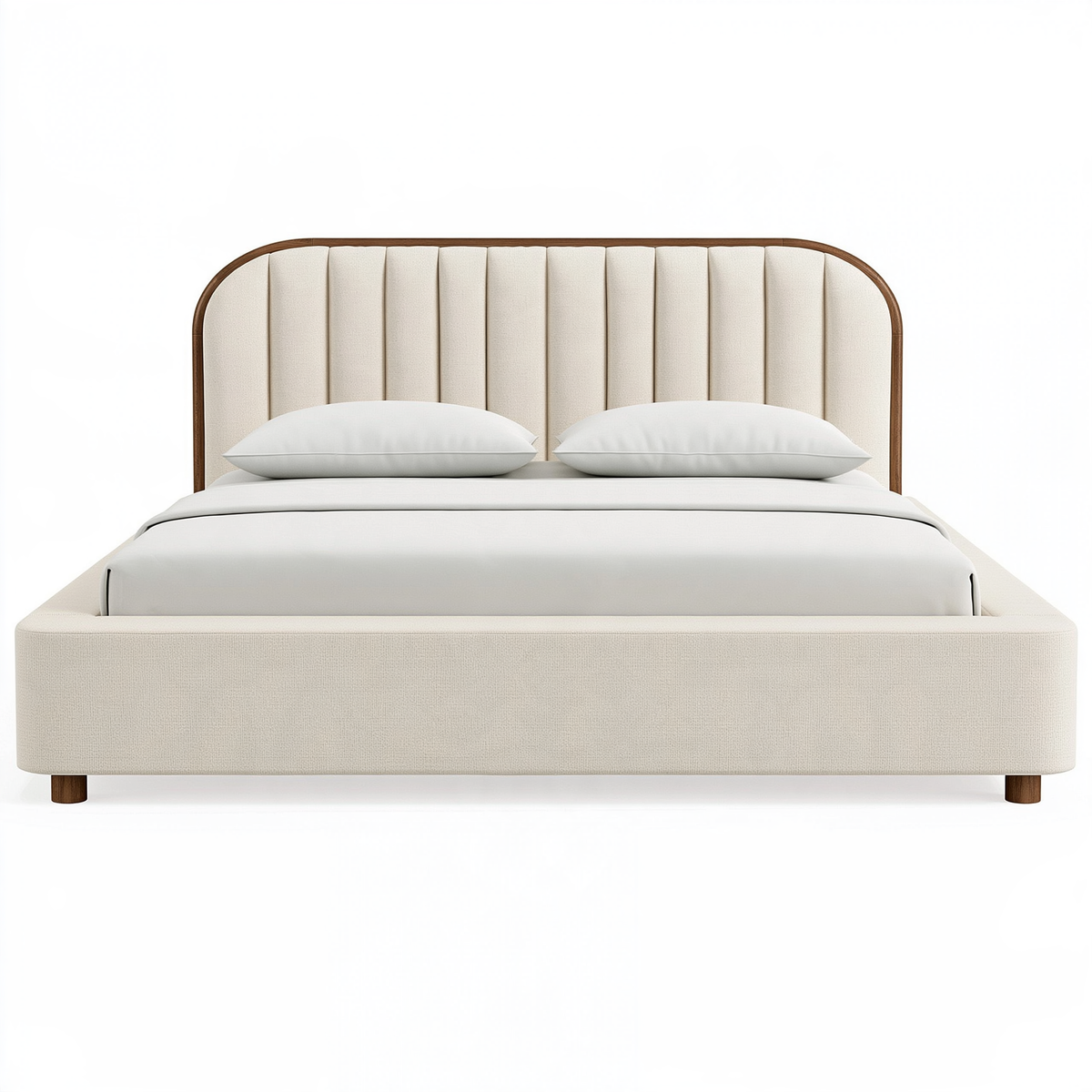 Letto matrimoniale 160 x 200 cm in tessuto beige con struttura in legno - testiera imbottita a canali stile moderno