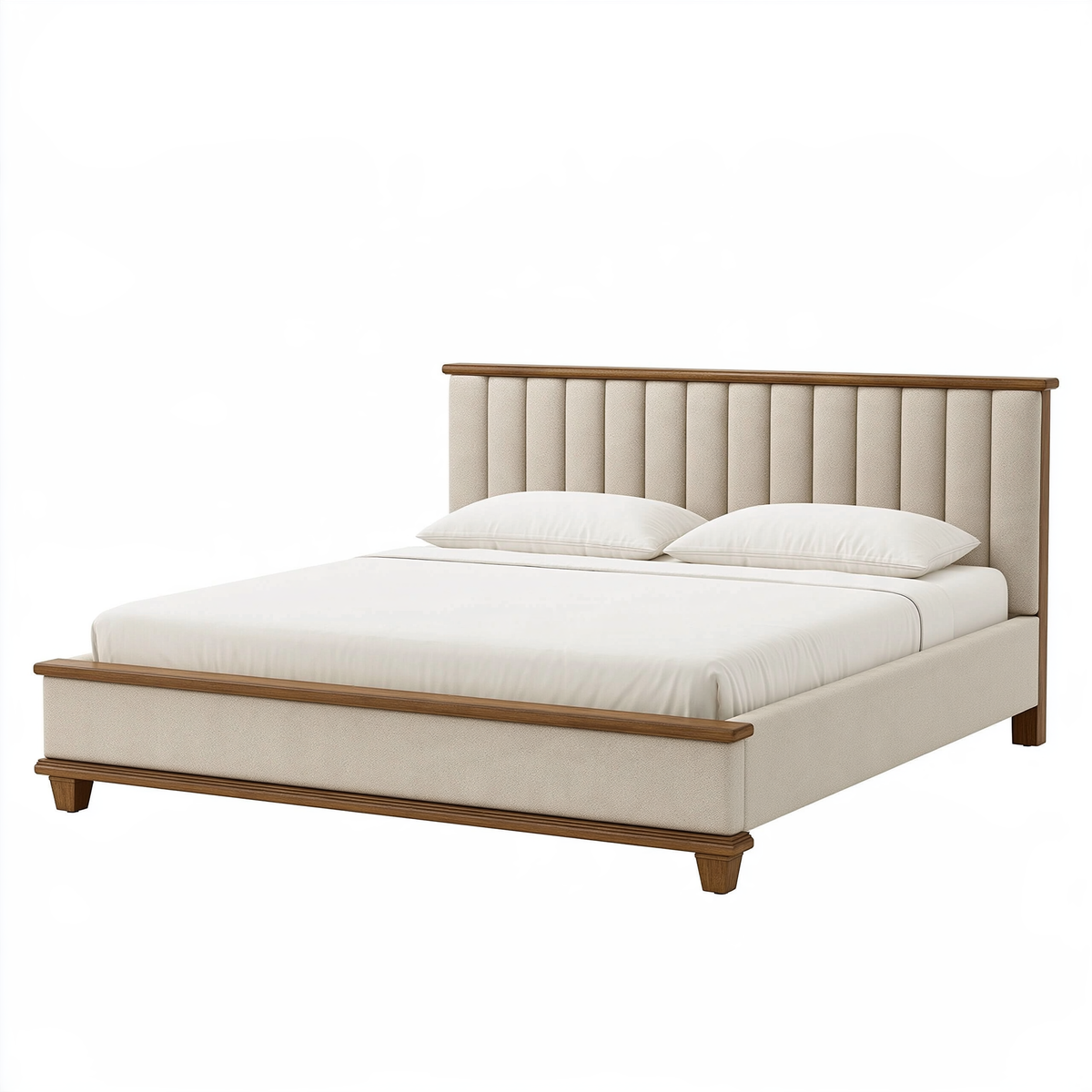 Letto matrimoniale 160 x 200 cm imbottito beige e legno marrone - stile contemporaneo