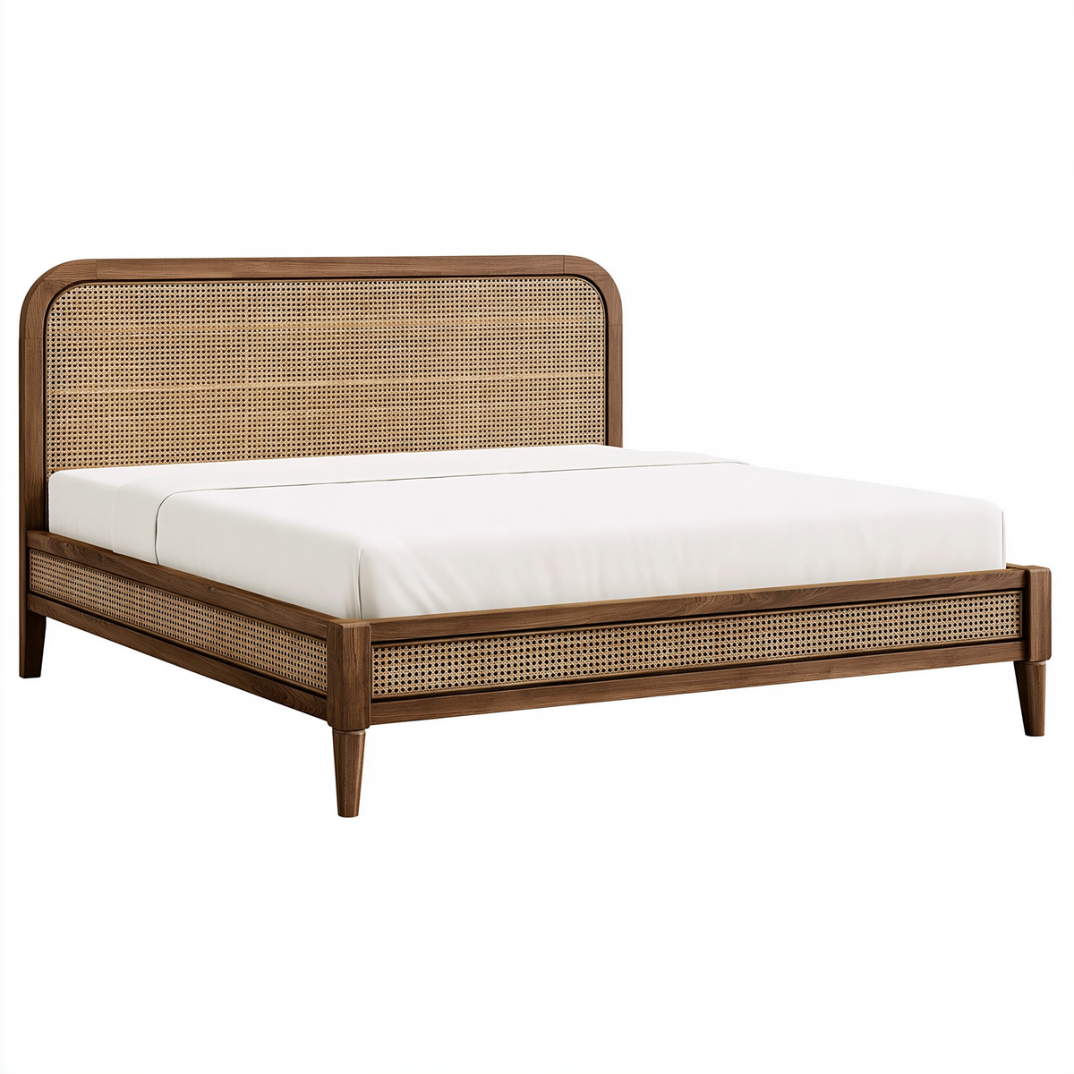 Letto matrimoniale 160 x 200 cm in legno marrone con rattan intrecciato stile naturale