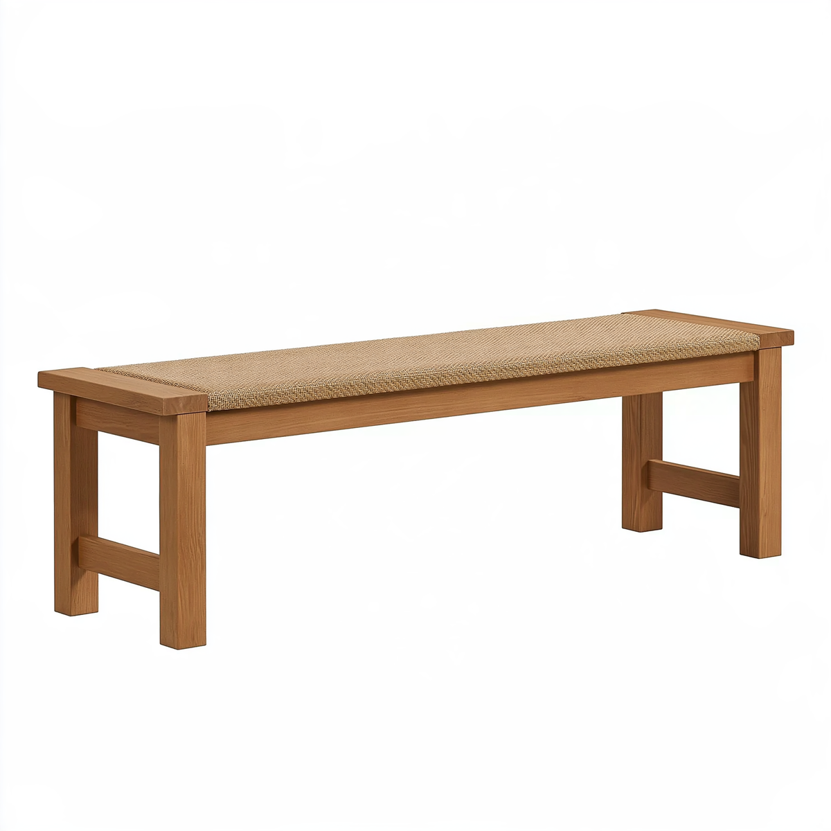 Panca 120 x 35 x 45 cm in legno marrone con seduta in fibra intrecciata stile naturale