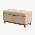Pouf contenitore 80 x 45 x 45 cm in tessuto a coste beige con base in legno - stile moderno