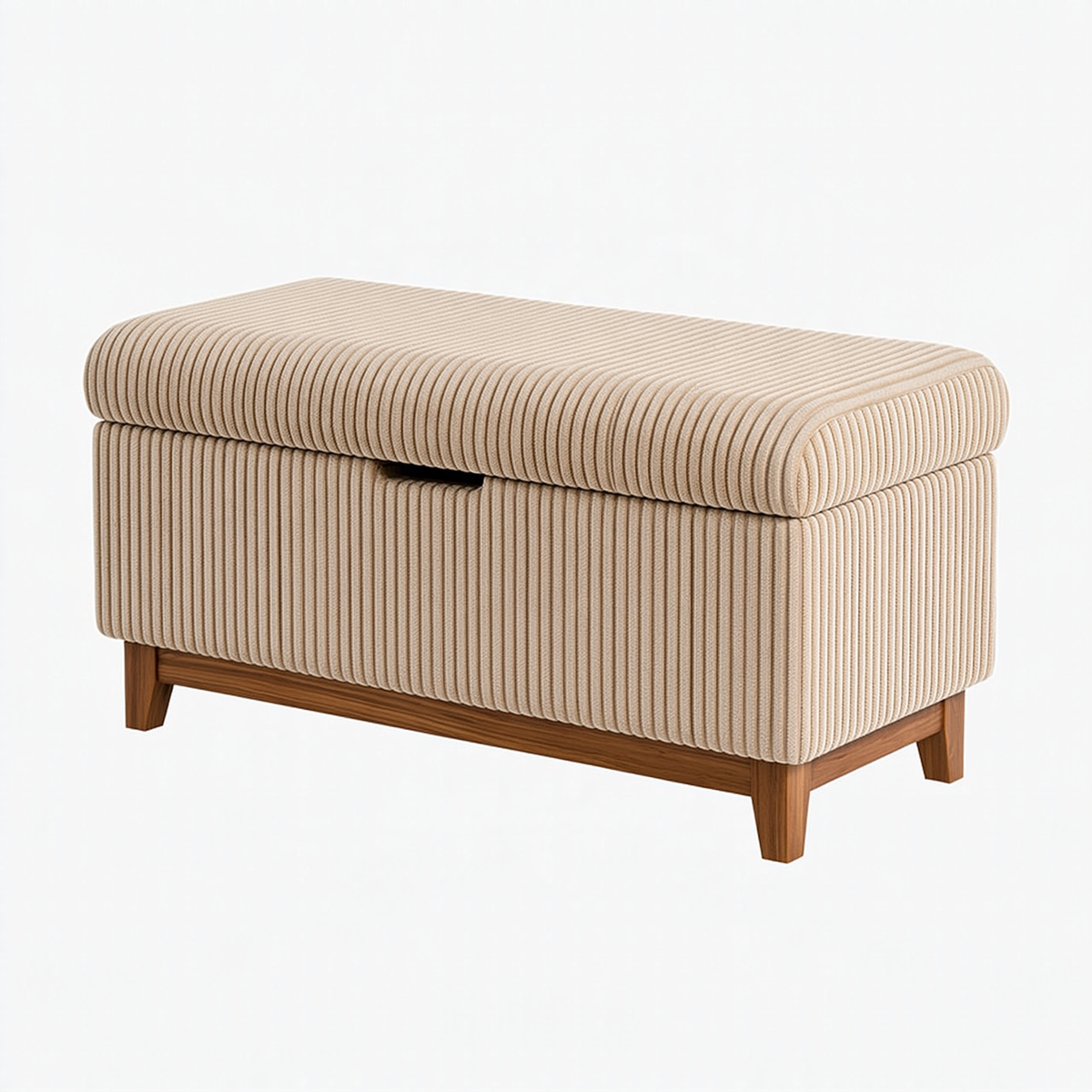 Pouf contenitore 80 x 45 x 45 cm in tessuto a coste beige con base in legno - stile moderno