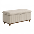 Panca contenitore 100 x 45 x 45 cm in tessuto beige con gambe in legno stile classico