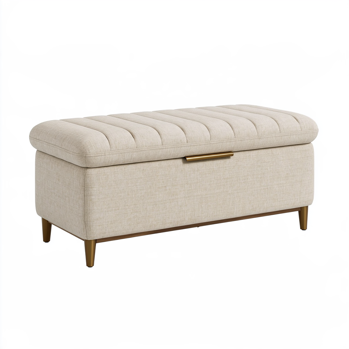 Panca contenitore 120 x 45 x 48 cm in tessuto beige con seduta trapuntata stile moderno