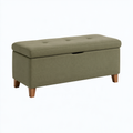 Panca contenitore 100 x 45 x 45 cm in tessuto verde oliva con gambe in legno stile moderno