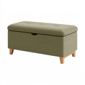 Panca contenitore 100 x 45 x 46 cm in tessuto verde con gambe in legno - seduta imbottita