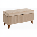 Panca contenitore 100 x 40 x 48 cm in tessuto a coste beige con gambe in legno - stile moderno